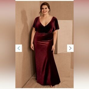 Jenny Yoo Burgundy Velvet Floor-Length Dress